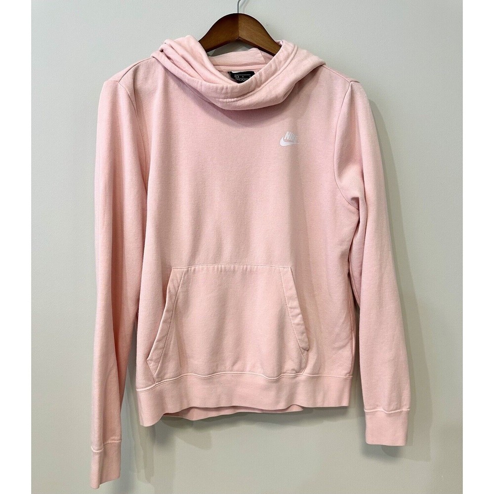 Nike Fleece Cowl Neck Women’s Sz Large Pullover Hoodie Pink Sweatshirt Soft